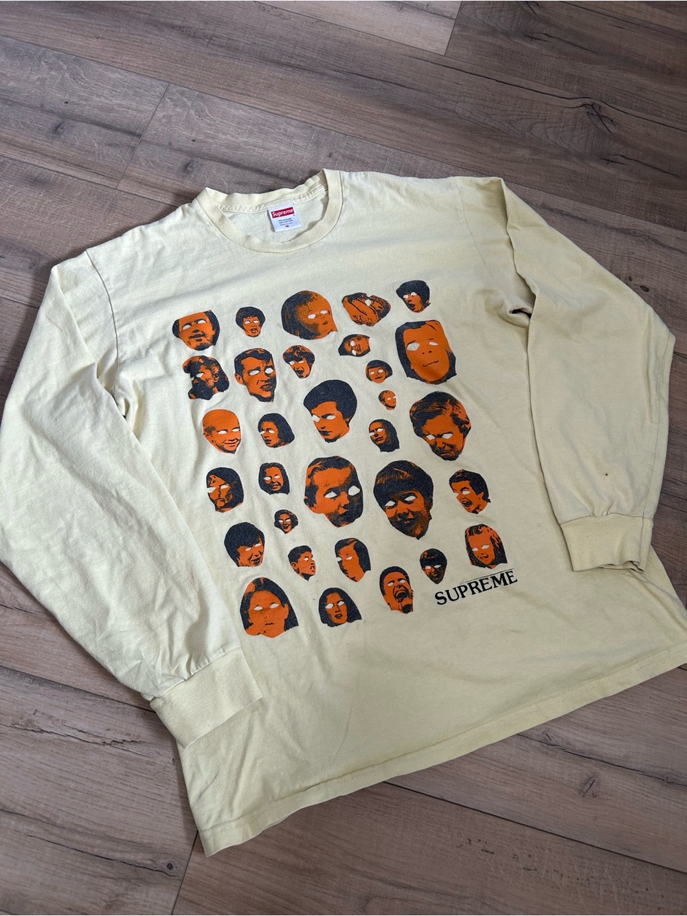 Supreme Cream Long Sleeve Tee with Orange & Black Face Print